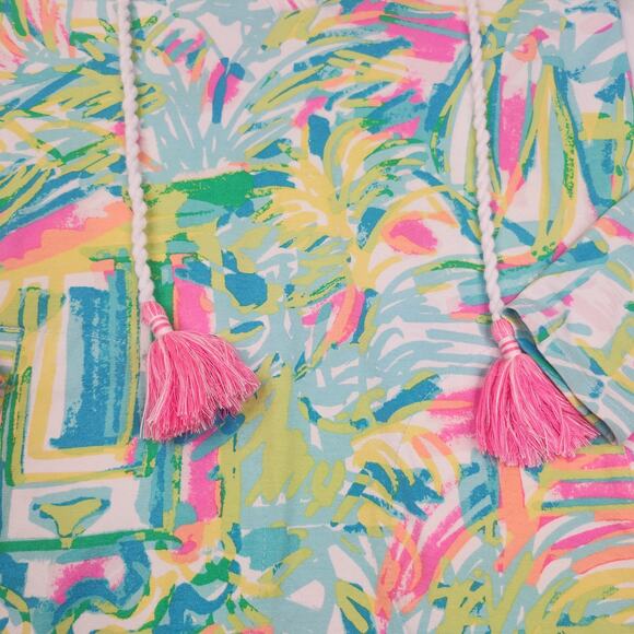 Lilly Pulitzer Dress XS Swim Cover Up Hooded Hoodie Tassel Neon Green Pink - Picture 8 of 15